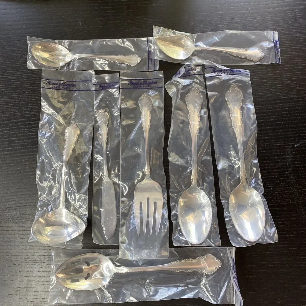 Vintage Reed Barton Dresden Rose Silverware Serving Utensils UNUSED 8 Pieces